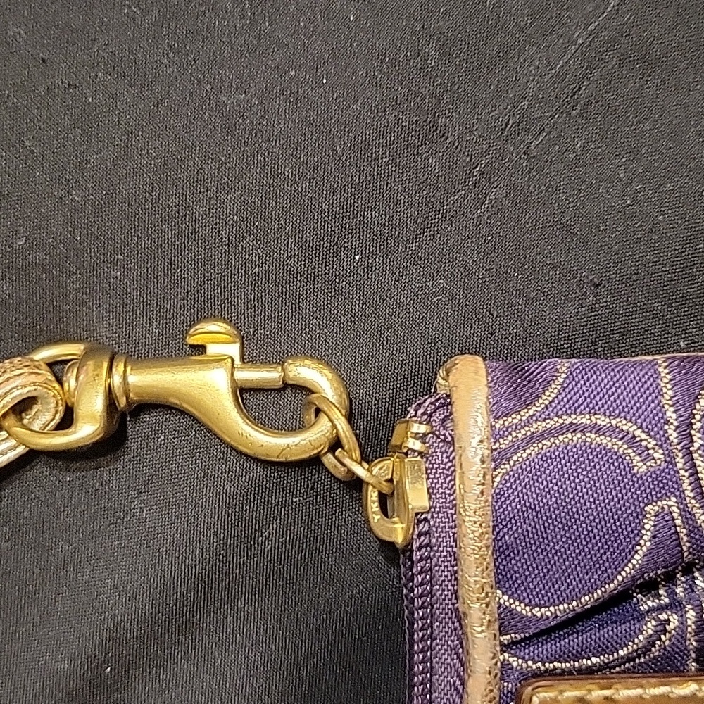 Coach Poppy Purple and Gold Signature Wristlet - Picture 6 of 13